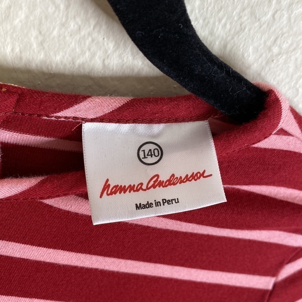 Hanna Andersson striped long-sleeve dress maroon pink Sz 140 - Picture 2 of 4
